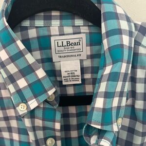L.L. Bean Men's Teal and White Checkered Shirt